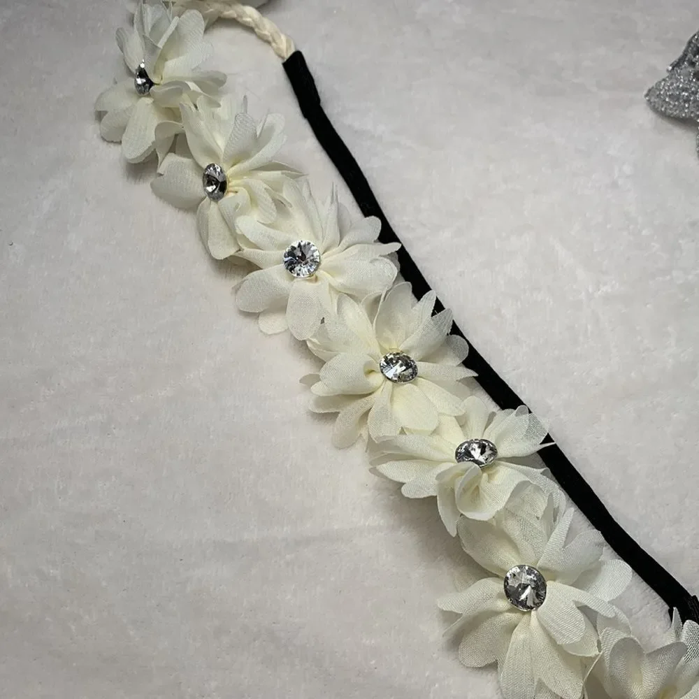 Lot of Four Headbands Cream and Silver Theme Starfish Faux Pearl Lace